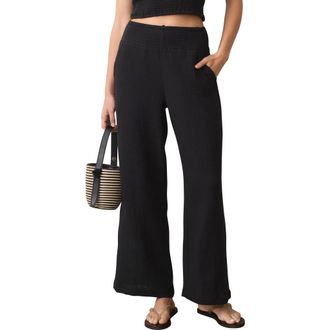 Marine Layer Isla Pull-On Double Cloth Wide Leg Pants in Black at Nordstrom, Size X-Large