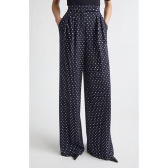 Max Mara Pleated Dot Jacquard Knit Wide Leg Pants in Ultramarine at Nordstrom, Size 14