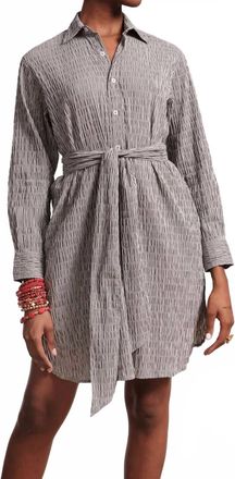 Frances Valentine Perfect Puckered Stripe Shirtdress In Grey