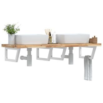 Berkfield Home Basin Shelf Wall Mounted Steel & Solid Wood Acacia in Brown