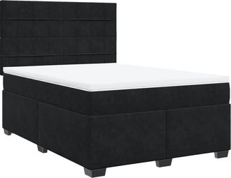 vidaXL Box Spring Bed with Mattress Black 140x190 cm Velvet Vidaxl