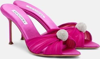 Aquazzura Mystery 85 embellished leather-trimmed satin mules