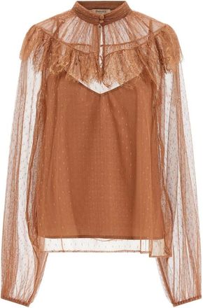 Twinset Plumetis Tulle Blouse - Dames - Blouses - Bruin - 3XS - Polyester - Overhemden