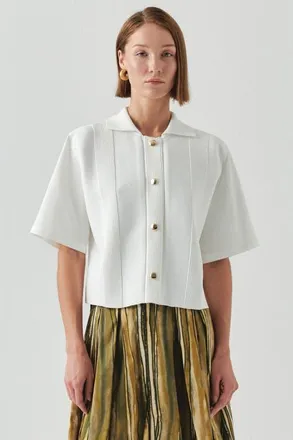 Exquise Marilyn Short Sleeve Poplin Shirt in Ecru at Nordstrom, Size X-Large