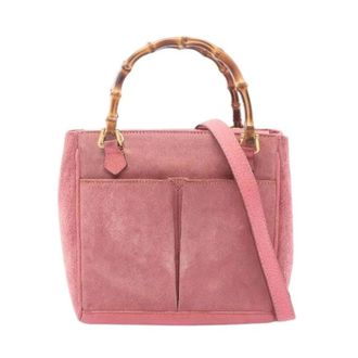 Gucci Pre-owned Handbags, female, Pink, Size: ONE SIZE Pre-owned Bamboo Suede Leather Handbag