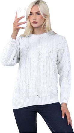 Janisramone Cable Knit Jumper Women, Long Sleeves Knitted Jumpers for Women UK, Chain Link Pattern Crew Neck Ladies Top, Knitwear Women Suitable as Autumn and Win