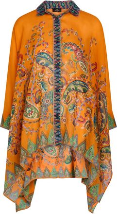 Etro Paisley-print Asymmetric Ramie Shirt - Orange - 46 (UK14 / L)