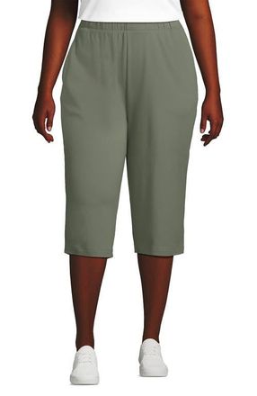 Lands End Sport Knit High Rise Elastic Waist Capri Pants in Sage at Nordstrom, Size 2X