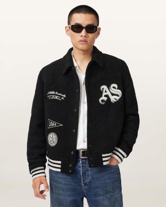 AllSaints Wool Baum Baseball Bomber Jacket, Size: XXL