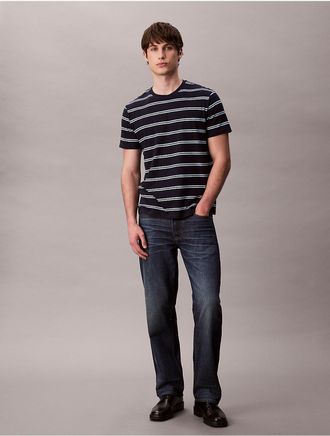 Calvin Klein Mens Liquid Touch Stripe Crewneck T-Shirt - Blue - XS