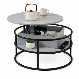 Relaxdays Relaxdays Mesa Centro Regulable En Altura Con Almacenaje, 46x80 Cm (h X D), Tapa Elevable, Mdf/metal, Gris/negro