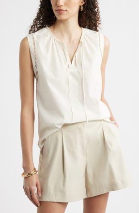 Nordstrom Lace Inset Tie Front Top in Ivory Tofu at Nordstrom, Size Xx-Large