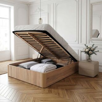 Weber Industries Cama beige con contenedor y somier de l&aacute;minas 140x190 cm