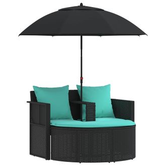 vidaXL Sof&aacute; De Jard&iacute;n 8 Uds. Rat&aacute;n Sint&eacute;tico Negro Y Turquesa Vidaxl