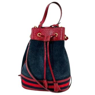 Gucci Pre-owned Bucket Bags, female, Blue, Size: ONE SIZE Pre-owned Suede Shoulder Bag 550621