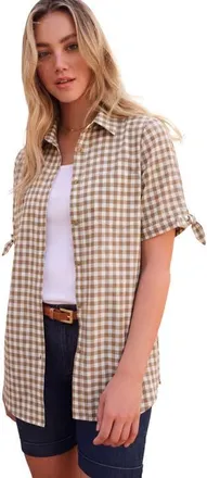 Roaman's Tie Sleeve Button Down Shirt in Brown Sugar Check at Nordstrom, Size 34