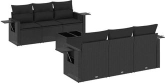vidaXL Set De Comedor De Jard&iacute;n 7 Pzas Y Cojines Rat&aacute;n Sint&eacute;tico Negro Vidaxl