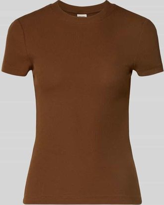 Stefanel Cropped T-Shirt mit Rundhalsausschnitt in Mittelbraun, Gr&ouml;&szlig;e XL