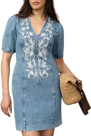 Mint Velvet Embroidered Denim Mini Dress in Blue at Nordstrom, Size 14
