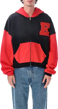 ERL Varsity Letter Patch Color-Block Zip-Up Hoodie