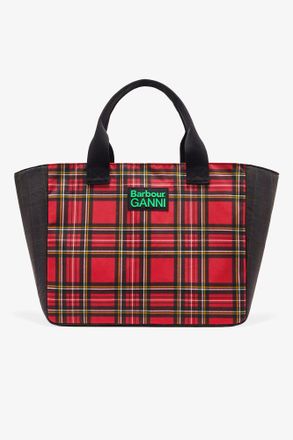 Ganni Green x Barbour Red Tartan Tote