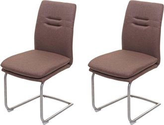 Hhg Hhg - Juego De 2 Sillas De Comedor 930, Silla De Cocina Basculante, Tela/textil Acero Inoxidable Cepillado, Marr&oacute;n