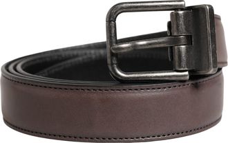 Dolce & Gabbana Men Brown Classic Leather Metal Buckle Belt Calf