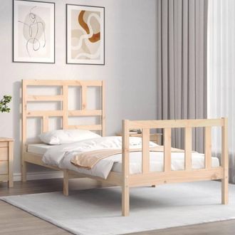 Berkfield Home Beautiful Bed Frame with Headboard Single Solid Wood in Natural