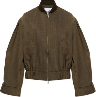 Ganni Bomber in Wool Melange - Dames - Bomber jackets - Groen - 2XS - Wol - Jassen