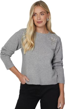 Wallis Petite Embellished V Neck Jumper, L, Grey
