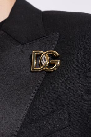 Dolce & Gabbana Brass Brooch In The Shape Of A Logo, Mens, Gold