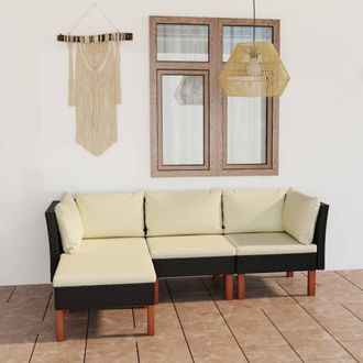 vidaXL Set De Muebles De Jard&iacute;n 4 Pzas Y Cojines Rat&aacute;n Sint&eacute;tico Negro Vidaxl