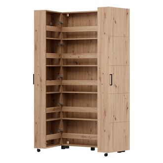Dmora Armario Zapatero Bled, Mueble Para Zapatos 15 Estantes, 2 Puertas, Gran Capacidad, Ruedas, 92x33x185h Cm Marr&oacute;n Roble Nudos