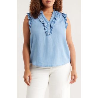 Wit & Wisdom Ruffle Trim Sleeveless Chambray Top in Light Blue at Nordstrom Rack, Size 1X