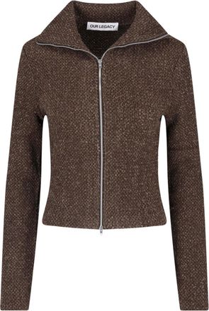 Our Legacy Brown Textured Cropped Zip Sweater