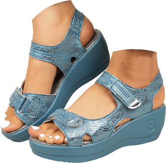 Generic Womens Open Toe Wedge Sandals Soft Leather Sandals For Women Sports Wedge Heels Lightweight Platform Sandal Soft Breathable Insole And Non Slip Rubber