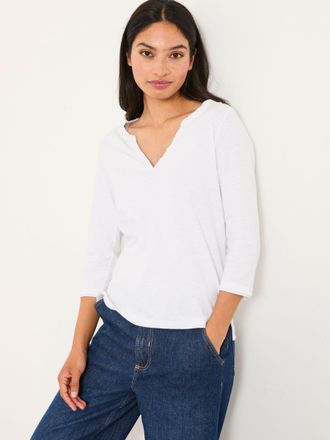 Fat Face FatFace Aster White 3/4 Sleeve V-neck T Shirt