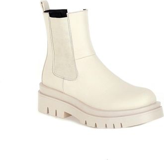 Generic Womens Round Toe PU Leather Short Boots Chunky Platform Heel Chelsea Boots Pull on Casual Ankle Boot,White,6.5 UK