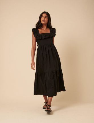 Nobody's Child Black Ruffle Tiered Cassidy Midi Dress