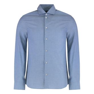 Moorer Heren, Overhemden, Blauw, Maat: M Katoen