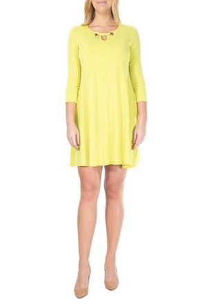 Nina Leonard Hardware Neck Long Sleeve Dress in Moss Gold at Nordstrom Rack, Size Large