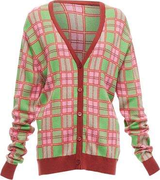 MOLLY GODDARD Emma Combed Cotton Checked Intarsia Cardigan