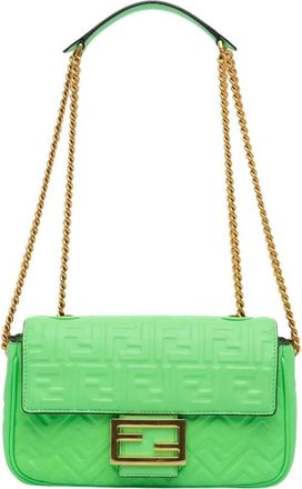 Fendi Pre-owned Zucca Embossed Chain Midi Baguette - Dames - Vintage Schoudertas - Groen - ONE Size - Leer - Vintage