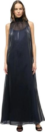 Staud Staud, Kleedjes, Dames, Zwart, M, Organza, Doorschijnende Organza Mouwloze Hoge Hals Jurk