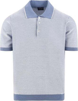 Drumohr Polo shirt met korte mouwen en geschoren knopen - Heren - Polos - Blauw - XL - Katoen - Tops