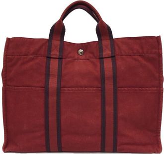 Herm&egrave;s Red Color Canvas Tote Bag (Pre-Owned)