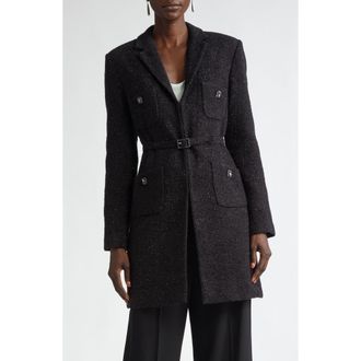 St. John Metallic Boucle Belted Longline Jacket in Black at Nordstrom, Size 12