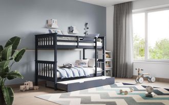 Flair Zoom Wooden Detachable Bunk Bed with Trundle in Grey | Size: Single