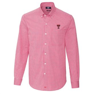 Cutter & Buck Mens Texas Tech Stretch Gingham Button Down In Red/white