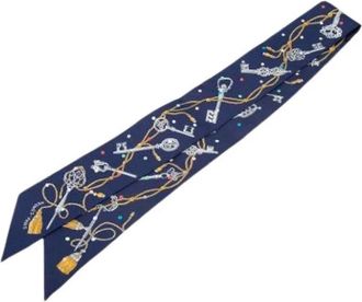 Herm&egrave;s Pre-owned Scarves, female, Blue, Size: ONE SIZE Pre-owned Les Cles a Pois Twilly Scarf